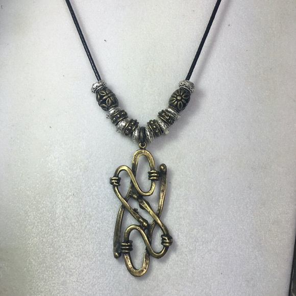 Modern Industrial Abstract Pendant Silver Bronze Beads Unisex Steampunk Necklace - Picture 2 of 5